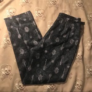 Vintage Grey Black Silk Skeleton Key Print Pants